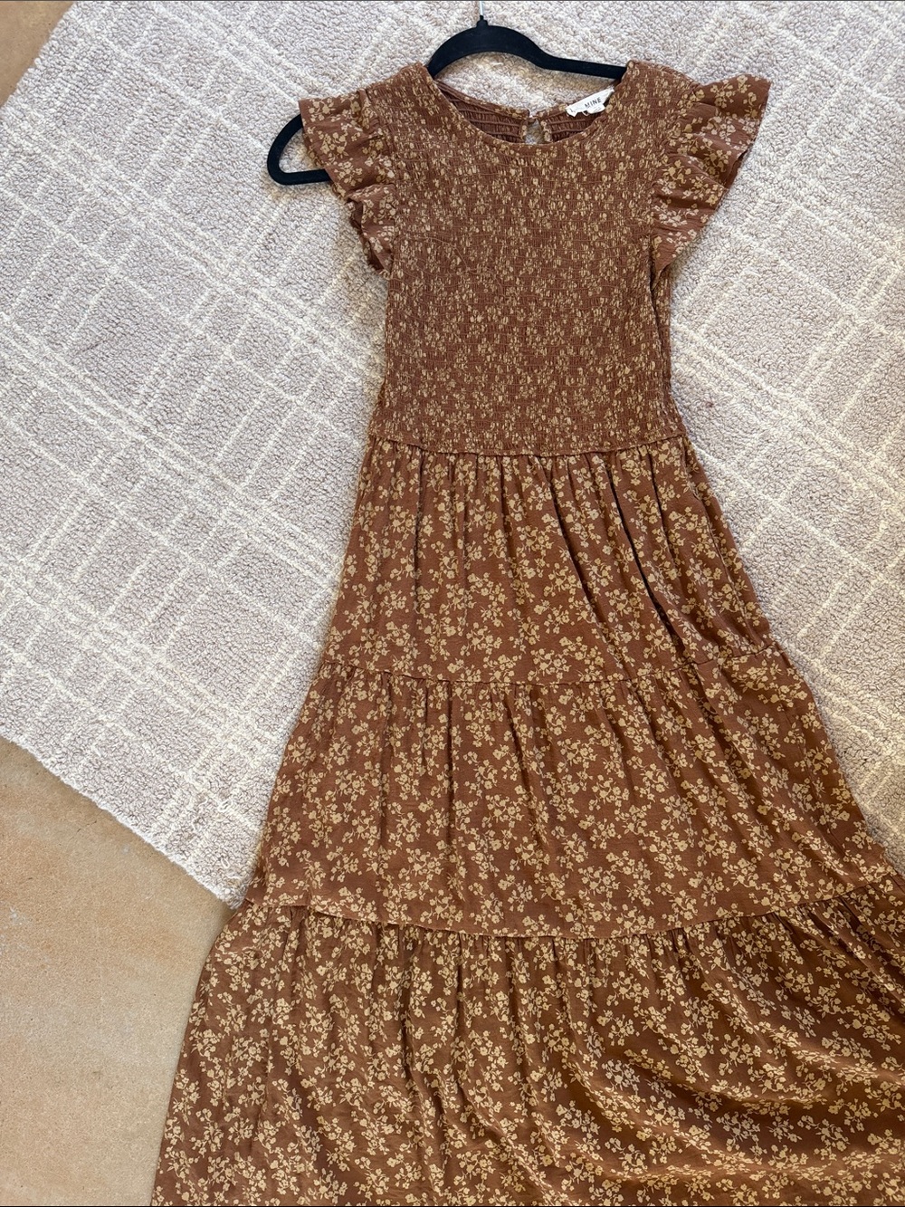 Brown Floral Tiered Midi Dress - Picture 1 of 3
